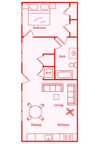 A 3D image of the Chipley floorplan, a 794 squarefoot, 1 bed / 1 bath unit