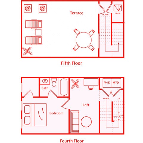 A 3D image of the The Oakford floorplan, a 1661 squarefoot, 2 bed / 2.5 bath unit