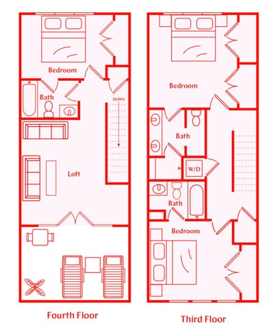 A 3D image of the The Stanwood floorplan, a 2114 squarefoot, 3 bed / 3.5 bath unit